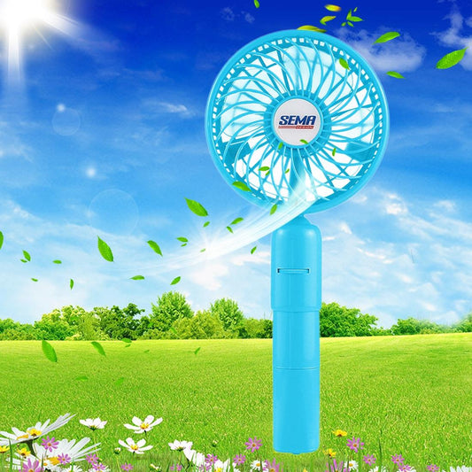 SEMA 360 Degree Rotate Handheld Rechargeable Mini Battery Fan with Charger Function & Lanyard (Blue)