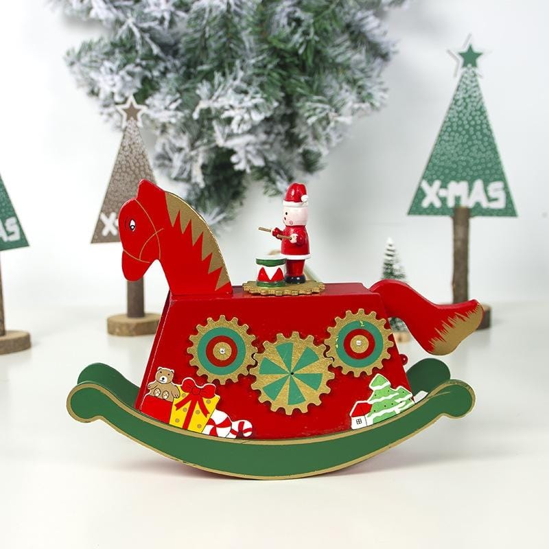 2 PCS Christmas Painted Wooden Horse Music Box Decoration (Green)