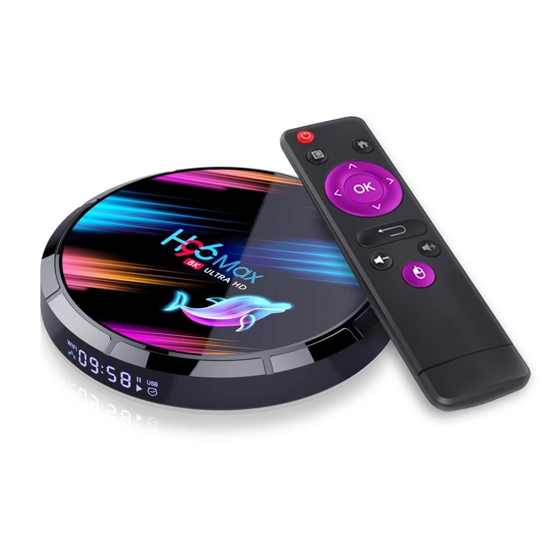 H96 MAX X3 8K UHD Smart TV Box with Remote Controller, Android 9.0 Amlogic S905X3 64-bit Quad-Core ARM Cortex A55 CPU, 4GB+32GB, Support Dual Band WiFi / AV / HDMI / RJ45 / SPDIF / USB / TF Card