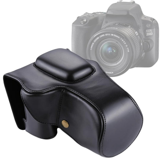 Full Body Camera PU Leather Case Bag for Canon EOS 200D (Black)