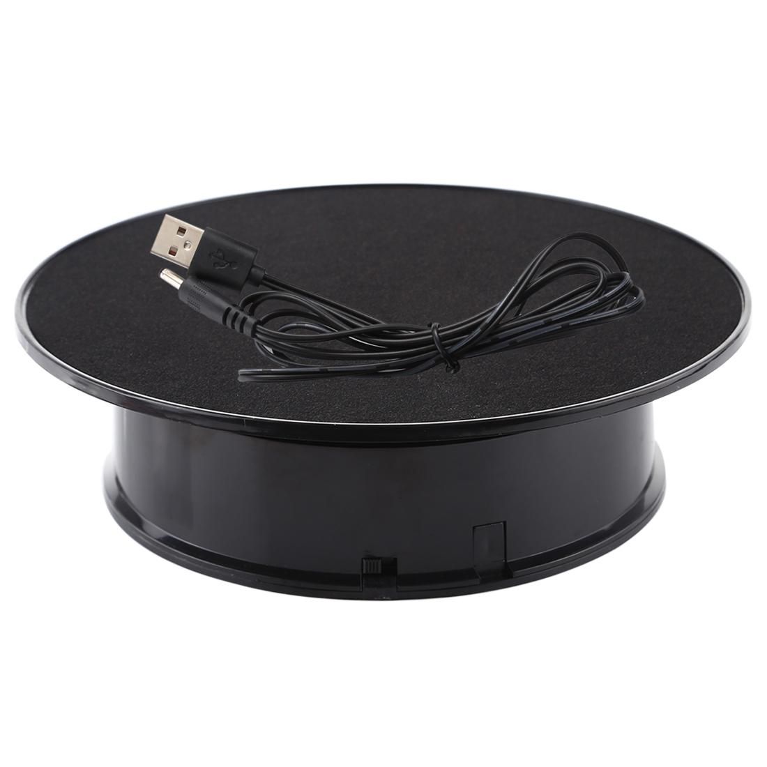 20cm 360 Degree Electric Rotating Turntable Display Stand Photography Video Shooting Props Turntable, Max Load 1.5kg, Powered by Battery & USB (Black)
