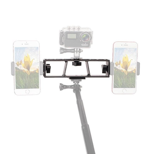 PULUZ Live Broadcast Multi-camera Stand Clip Bracket Holder with 3 x 1/4 inch Threads Screw (Black)