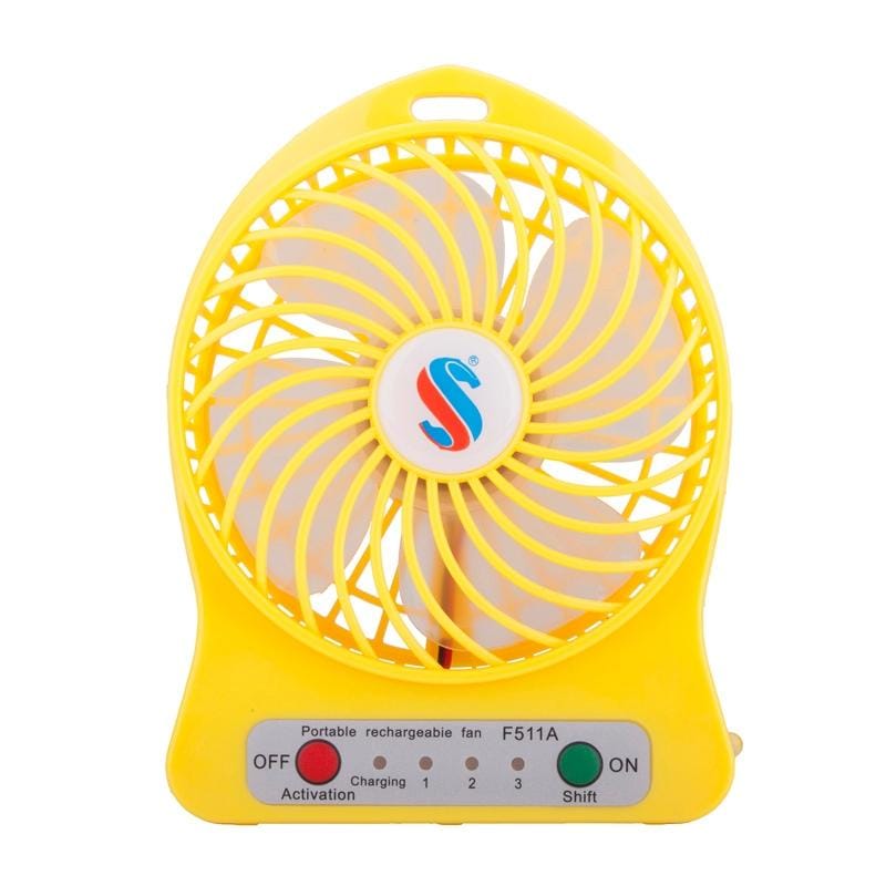 4.3 Inch Portable USB / Li-ion Battery Powered Mini Fan with Third Wind Gear Adjustment, Size: 14.8x12.4x4.5cm (Yellow)