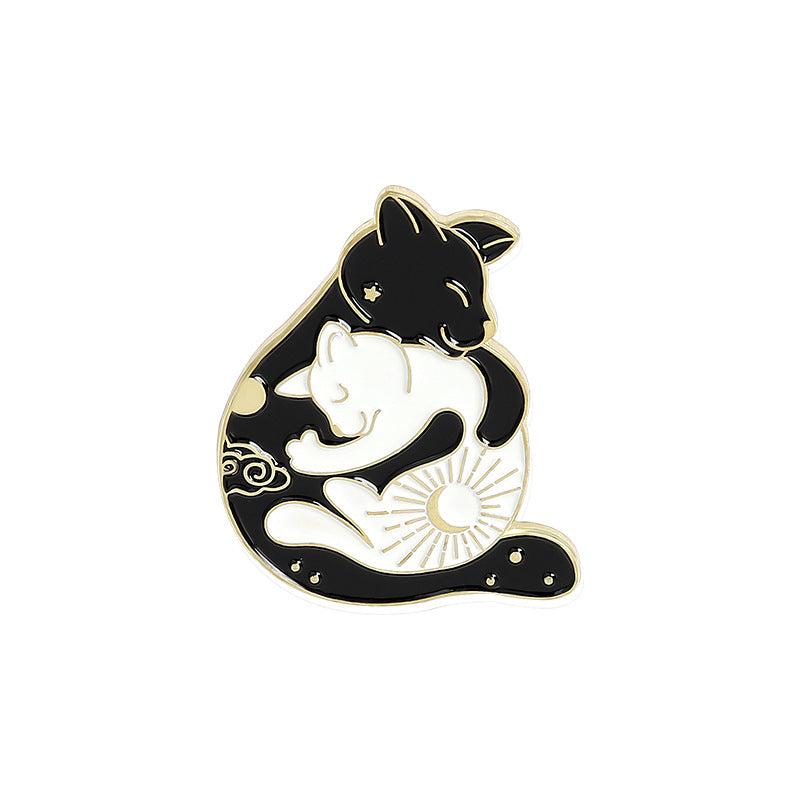Hugging Cats Brooches Oil-Dripping Brooch Ornaments(Gold)