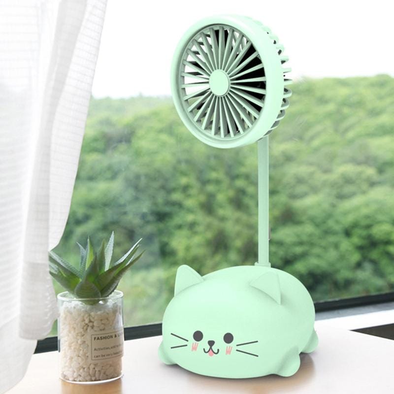 Student Desktop Learning Cute Cartoon Mini Fan, Style:Kitten (Green)