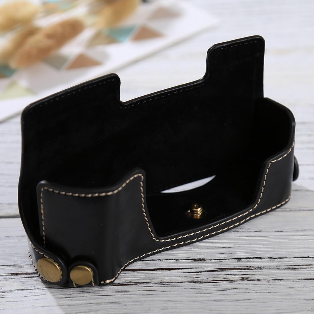 1/4 inch Thread PU Leather Camera Half Case Base for Olympus EM10 (Black)