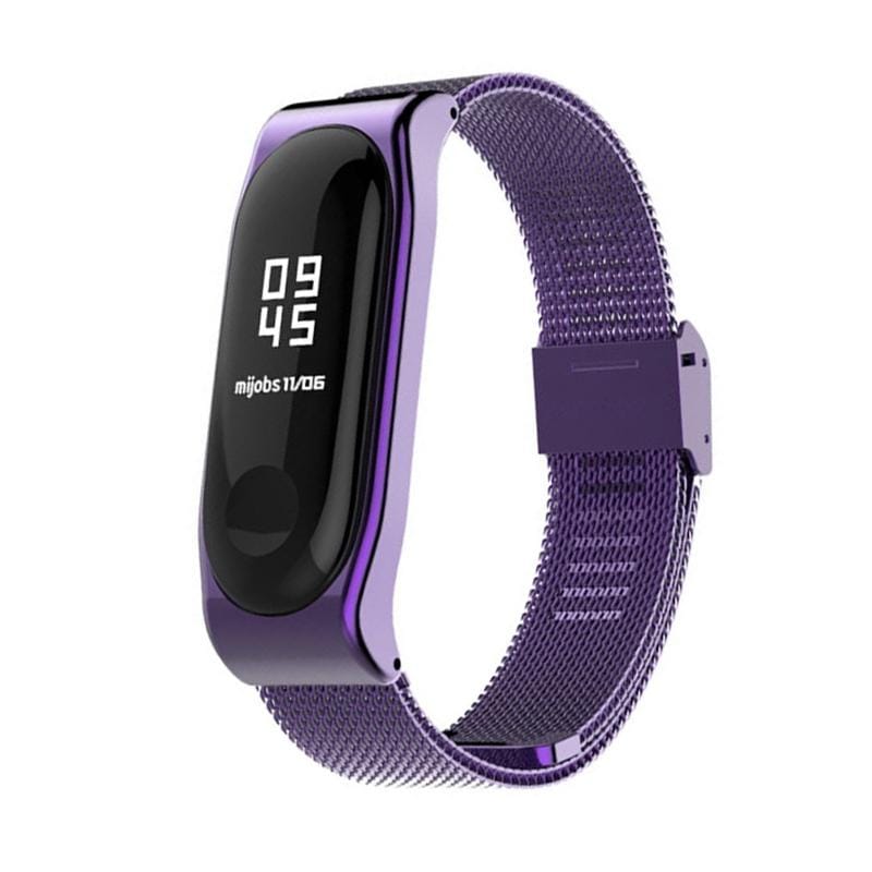 Mijobs Metal Strap for Xiaomi Mi Band 3 & 4 & 5 Screwless Buckle Style Stainless Steel Bracelet Wristbands Replace Accessories, Host not Included (Purple)