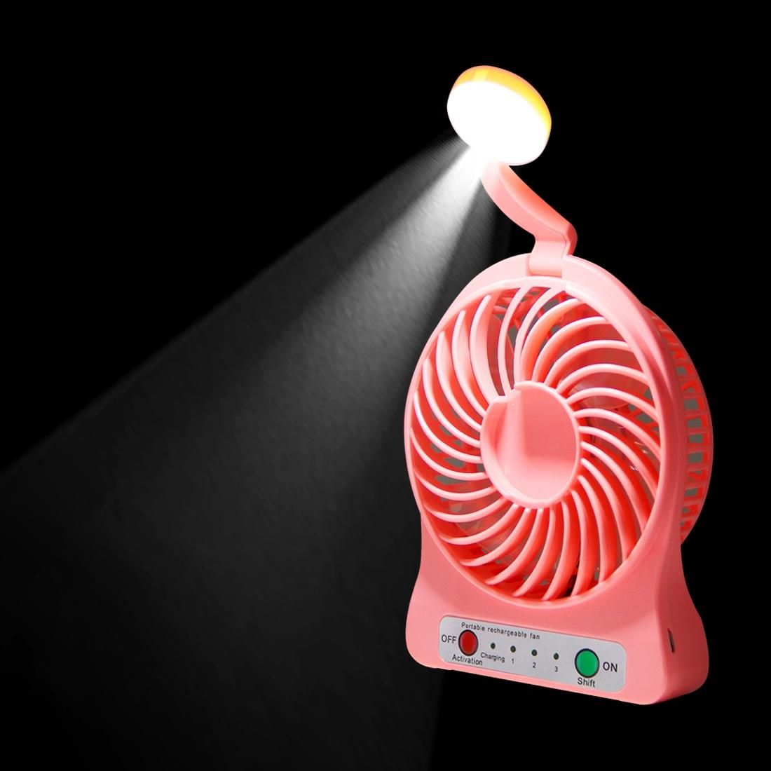 Multi-function Portable Rechargeable Low Noise Mini USB Fan with LED Light & 3 Level Adjustable Wind Speed (Pink)