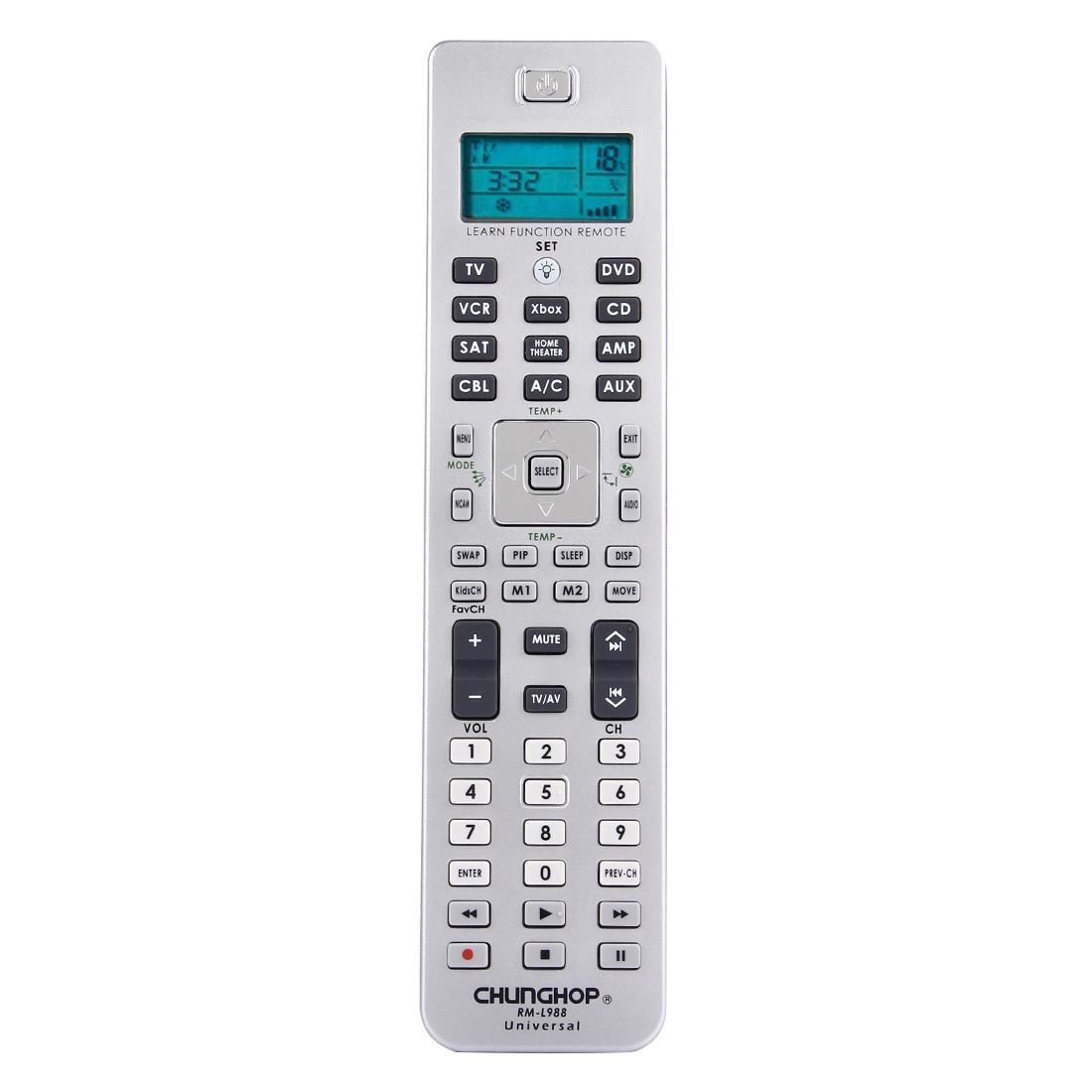 CHUNGHOP MR-L988E 10 in 1 Universal LCD Remote Control for TV VCR SAT CBL XBOX HOME THEATER DVD CD A/C AMP (Silver)