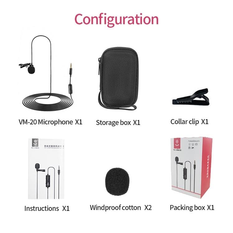 YICHUANG YC-VM20 3.5mm Port Video Recording Omnidirectional Lavalier Microphone, Cable Length: 6m