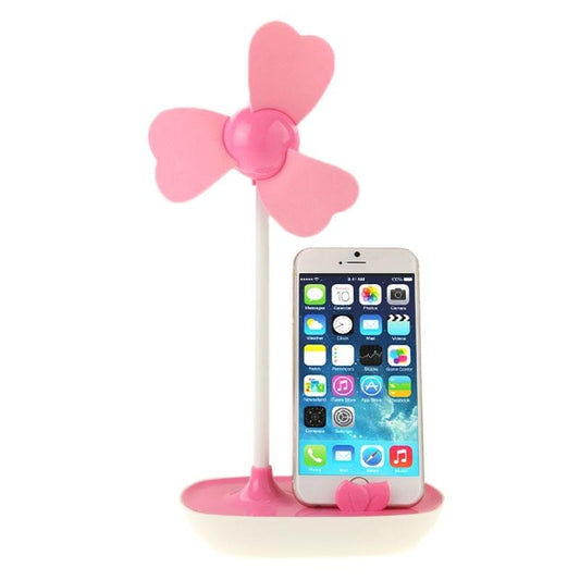 HAPTIME YGH521 Clover Shaped USB Powered 3-Blade DIY Fan with Mobile Holder, Size: 14cm*15cm (Pink)