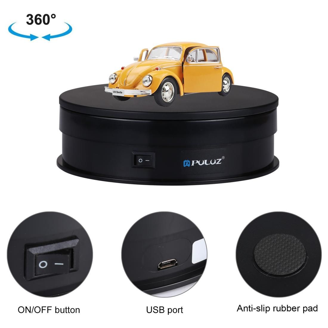 PULUZ 15cm Adjusting Speed USB Electric Rotating Turntable Display Stand Video Shooting Props Turntable for Photography, Load 15kg (White)