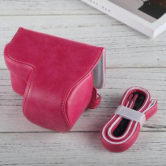 Full Body Camera PU Leather Case Bag with Strap for Sony A6000 / A6300 / Nex 6 (Magenta)
