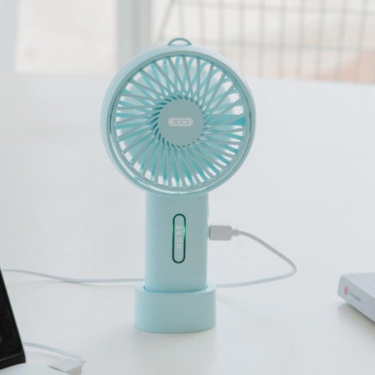 XO MF05 Multi-function Portable USB Charging Adjustable Angular Electric Handheld Fan, with 3 Speed Control (Blue)