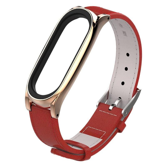 Mijobs Top-grain Leather Strap for Xiaomi Mi Band 3 & 4 & 5 Wrist Straps Screwless Magnetic Bracelet Smart Band Replace Accessories, Host not Included (Style4)