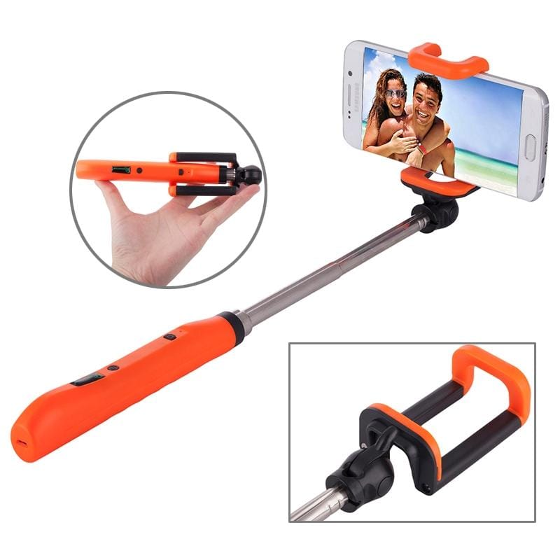 Portable Bluetooth Wireless Selfie Stick Monopod Folding Extendable Pocket Handheld Holder for iOS & Android Phone, Folded Length: 8.8cm, Max Extension Length: 80.0cm (Orange)