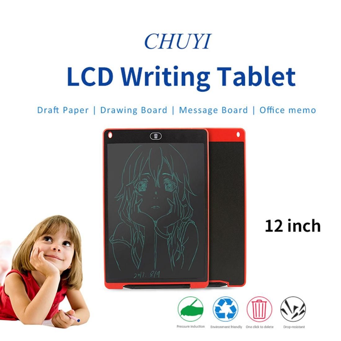 CHUYI 12 inch LCD Writing Tablet High Brightness Handwriting Drawing Sketching Graffiti Scribble Doodle Board eWriter for Home Office Writing Drawing (Black)
