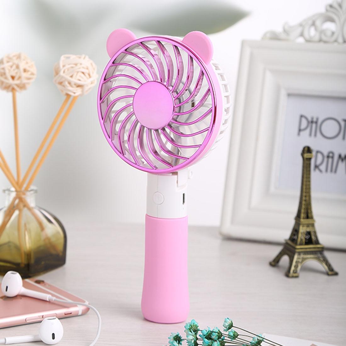 SEMA Portable Bear Shaped USB Rechargeable 3 Speeds Folding Cooling Handheld Personal Fan with LED Light (Pink)