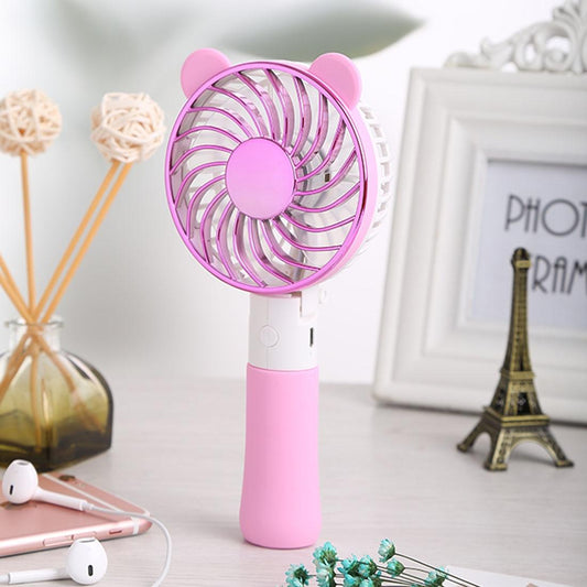 SEMA Portable Bear Shaped USB Rechargeable 3 Speeds Folding Cooling Handheld Personal Fan with LED Light (Pink)