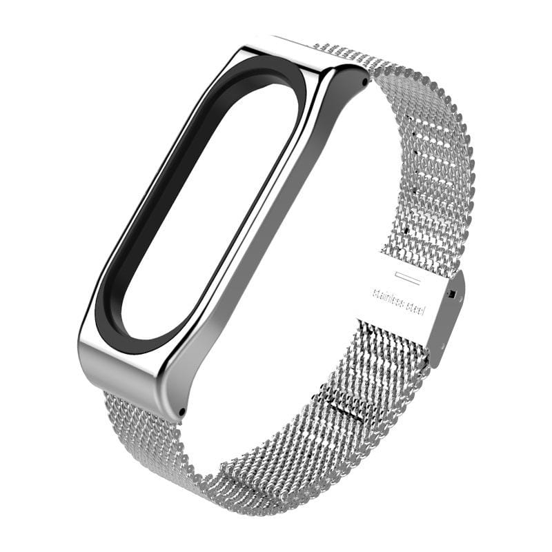 Mijobs Metal Strap for Xiaomi Mi Band 3 & 4 & 5 Screwless Buckle Style Stainless Steel Bracelet Wristbands Replace Accessories, Host not Included (Silver)