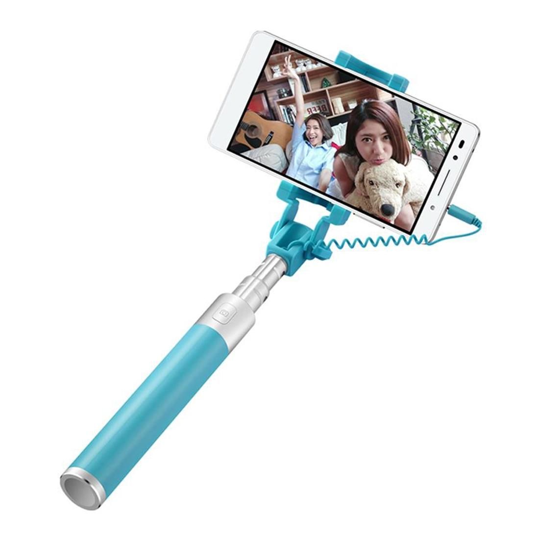 Huawei Wire Control Monopod Folding Extendable Handheld Selfie Stick with 3.5mm Cable, Max Extension Length: 66cm, For iPad, iPhone, Galaxy, Huawei, Xiaomi, LG, HTC and Other Smart Phones (Blue)