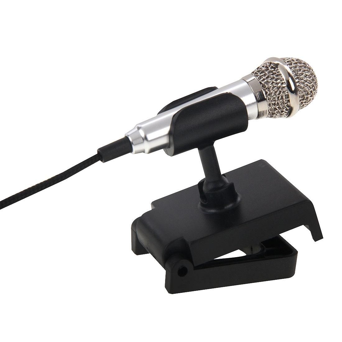 Stylish Mini Mobile Sing Condenser Microphone with 3.5mm Audio Interface & Base & Holder, Audio Cable Length: 1.5m (Silver)