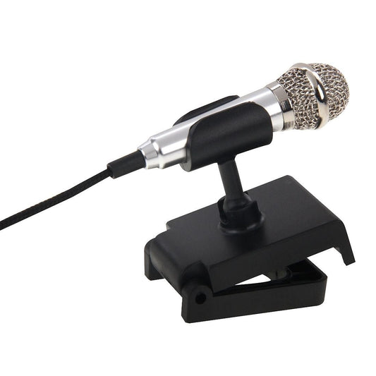 Stylish Mini Mobile Sing Condenser Microphone with 3.5mm Audio Interface & Base & Holder, Audio Cable Length: 1.5m (Silver)