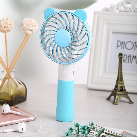 SEMA Portable Bear Shaped USB Rechargeable 3 Speeds Folding Cooling Handheld Personal Fan with LED Light (Blue)