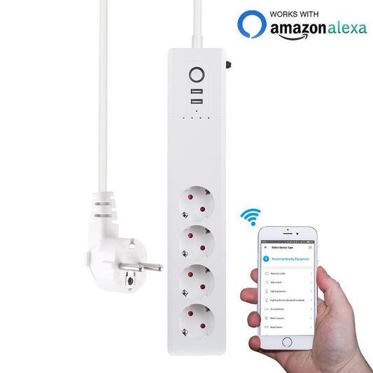 Xenon SM-SO306-2 2 x USB Ports + 4 x EU Plug Jack WiFi Remote Control Smart Power Socket Works with Alexa & Google Home, Cable Length: 1.5m, AC 110-240V, EU Plug