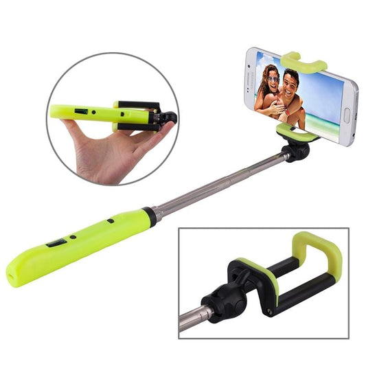 Portable Bluetooth Wireless Selfie Stick Monopod Folding Extendable Pocket Handheld Holder for iOS & Android Phone, Folded Length: 8.8cm, Max Extension Length: 80.0cm (Green)