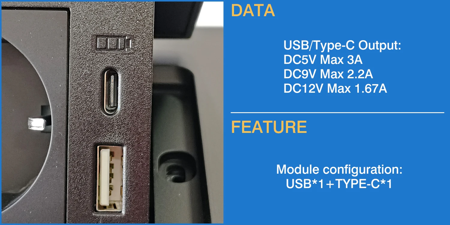 Desktop pop up Socket 2 EU plug with USB A&amp;C charging with Wireless charging with 1.8m power cable