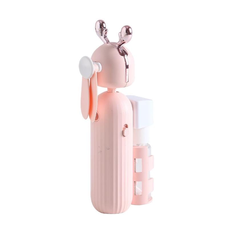 Handheld Spray Disinfection Fan USB Charging Mini Outdoor Replenishment Fan, Style:Deer Ears (Pink)