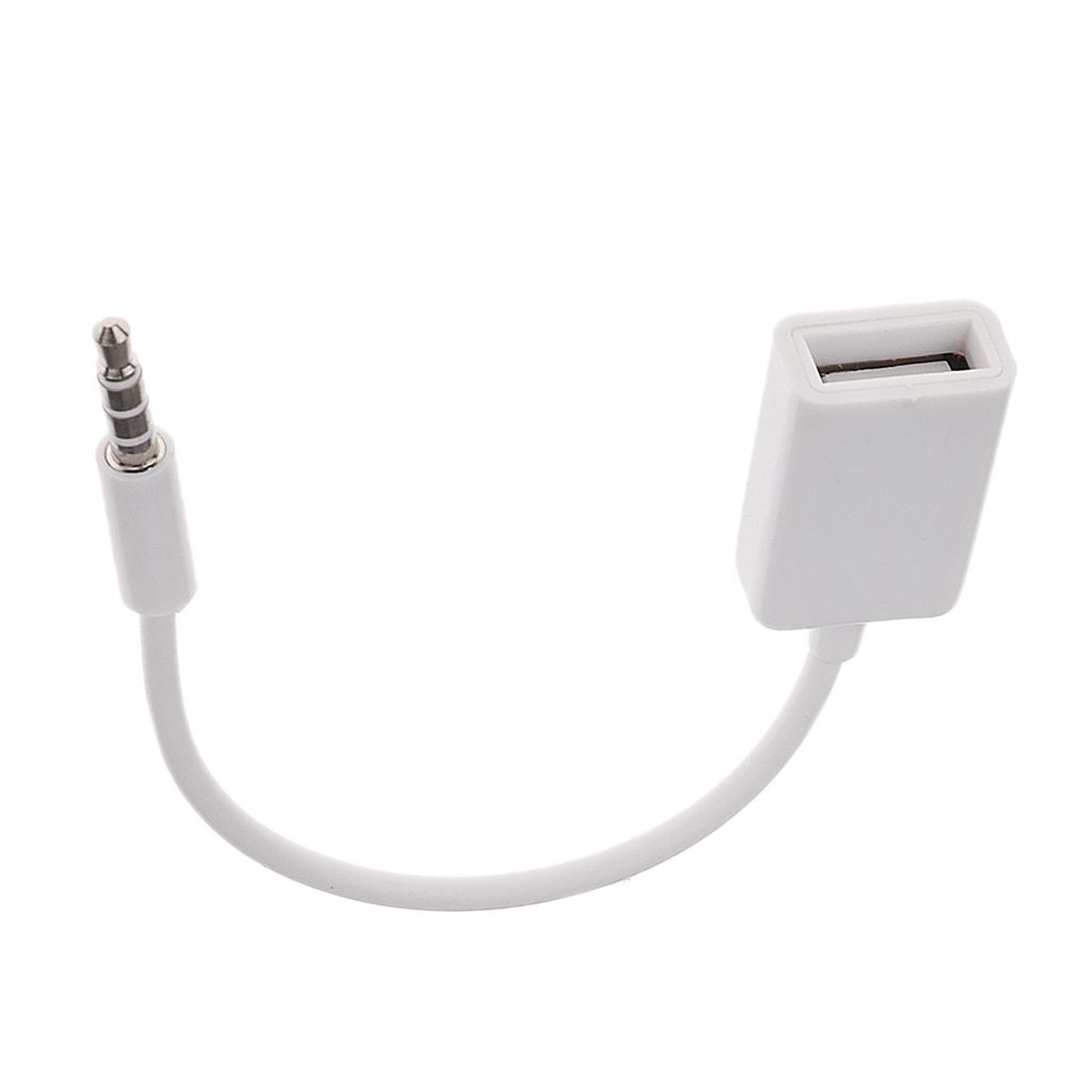 3.5mm Male AUX Audio Plug Jack To USB 2.0 Female Converter Cord Cable White