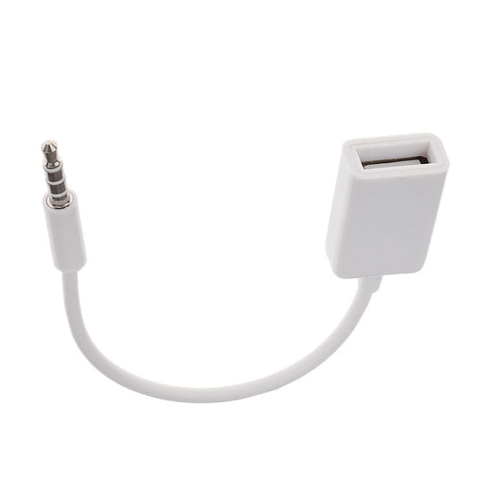 3.5mm Male AUX Audio Plug Jack To USB 2.0 Female Converter Cord Cable White