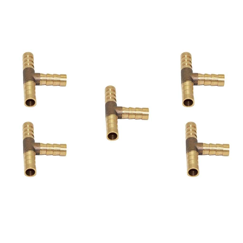 5pcs Brass T Type Joiner Fuel Hose Joiner Tee Connector Air Water Gas 8mm