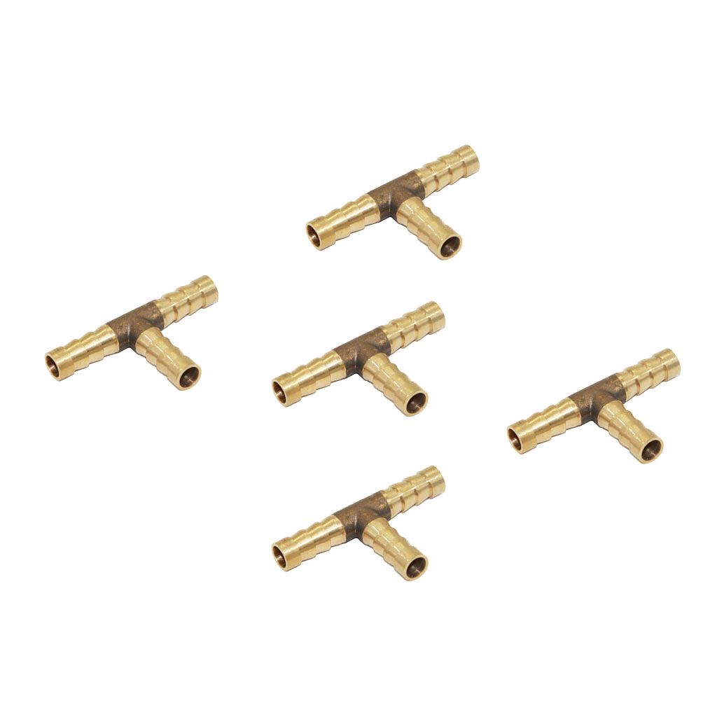 5pcs Brass T Type Joiner Fuel Hose Joiner Tee Connector Air Water Gas 8mm