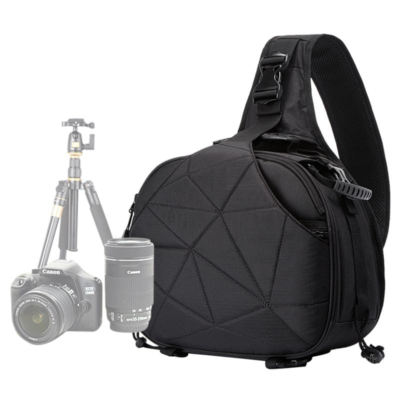 Triangle Shape Tscope Sling Shoulder Cross Digital Camera Bags Case Soft Bag with Rain Cover for Canon Nikon Sony, Size: 33*24*17cm (Black)