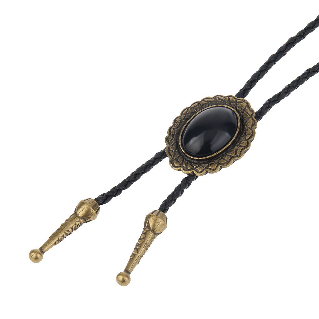 Oval Gemstone Bolo Bola Tie Rodeo Cowboy PU Leather Necktie Antique Bronze