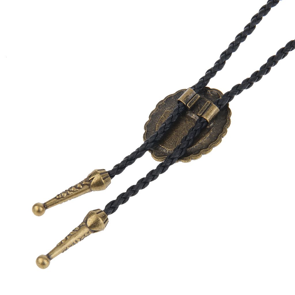 Oval Gemstone Bolo Bola Tie Rodeo Cowboy PU Leather Necktie Antique Bronze