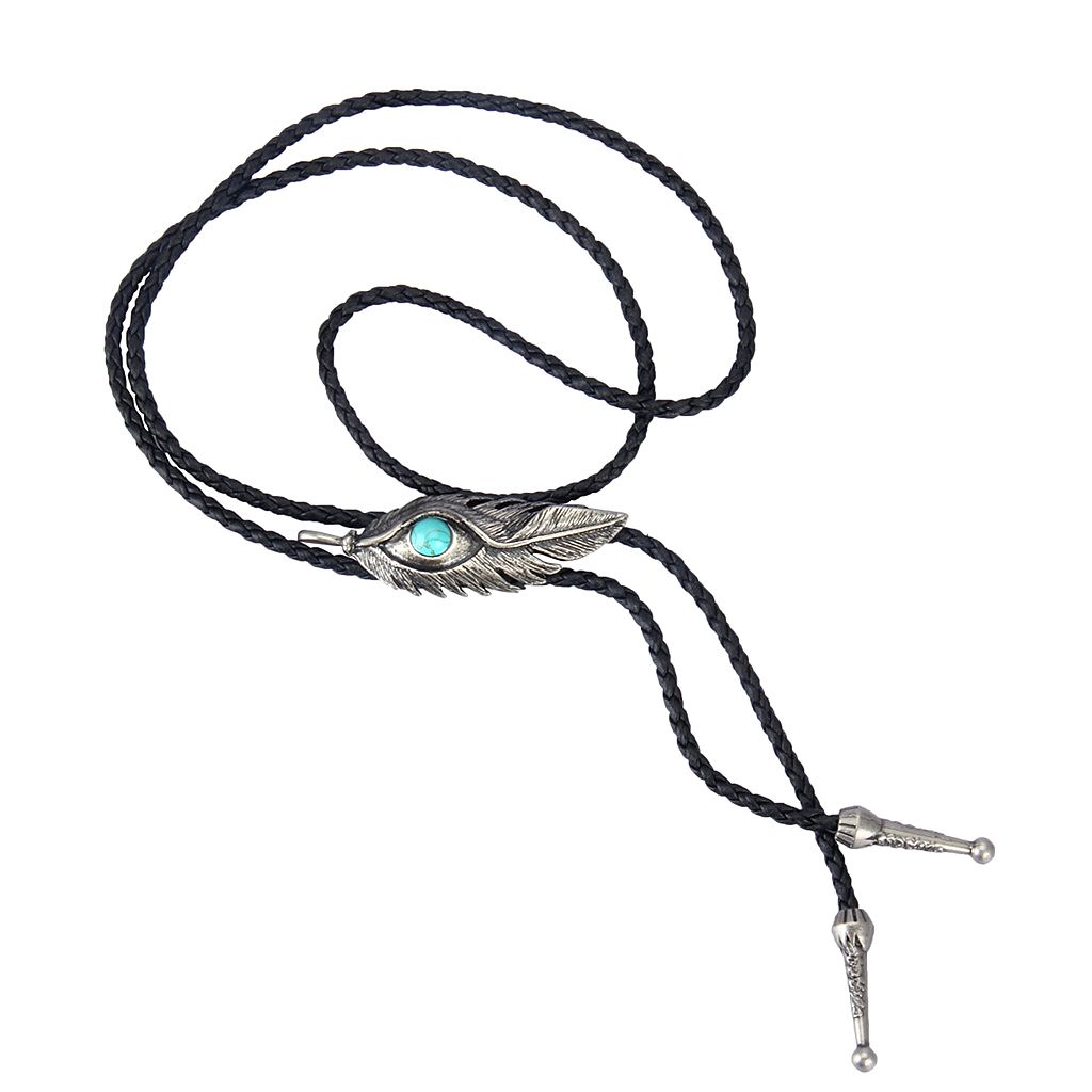 Vintage Alloy Feather Shape Western Cowboy Bolo Tie Necktie Ancient silver