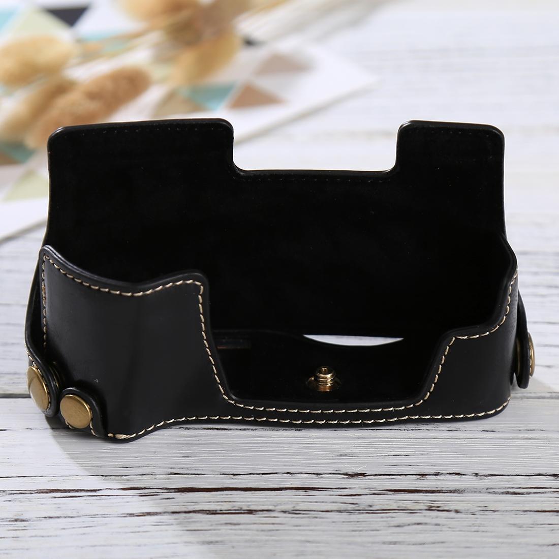 1/4 inch Thread PU Leather Camera Half Case Base for Olympus EM10 (Black)