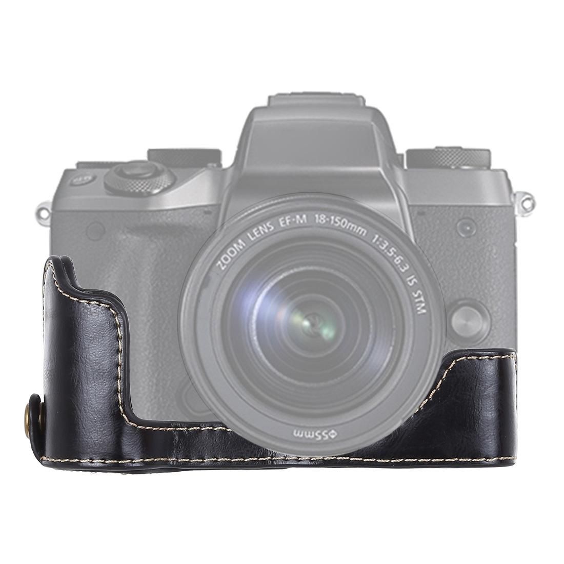 1/4 inch Thread PU Leather Camera Half Case Base for Canon EOS M5 (Black)