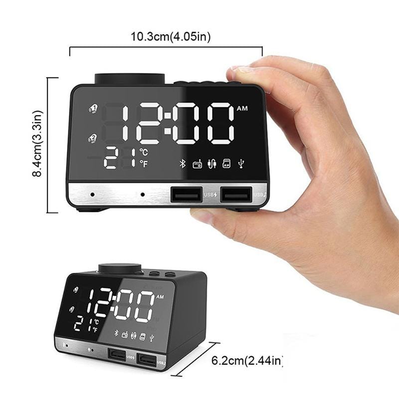 K11 Bluetooth Alarm Clock Speaker Creative Digital Music Clock Display Radio with Dual USB Interface, Support U Disk / TF Card / FM / AUX, EU Plug (White)