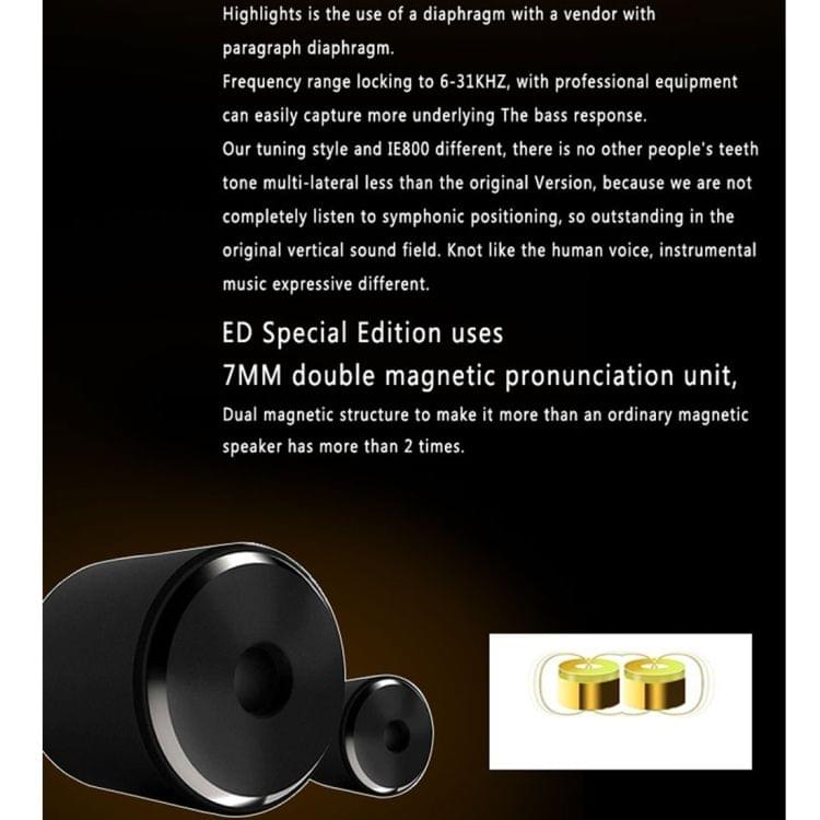 KZ ED2 3.5mm Rear Mesh Design In-Ear Style Wire Control Earphone