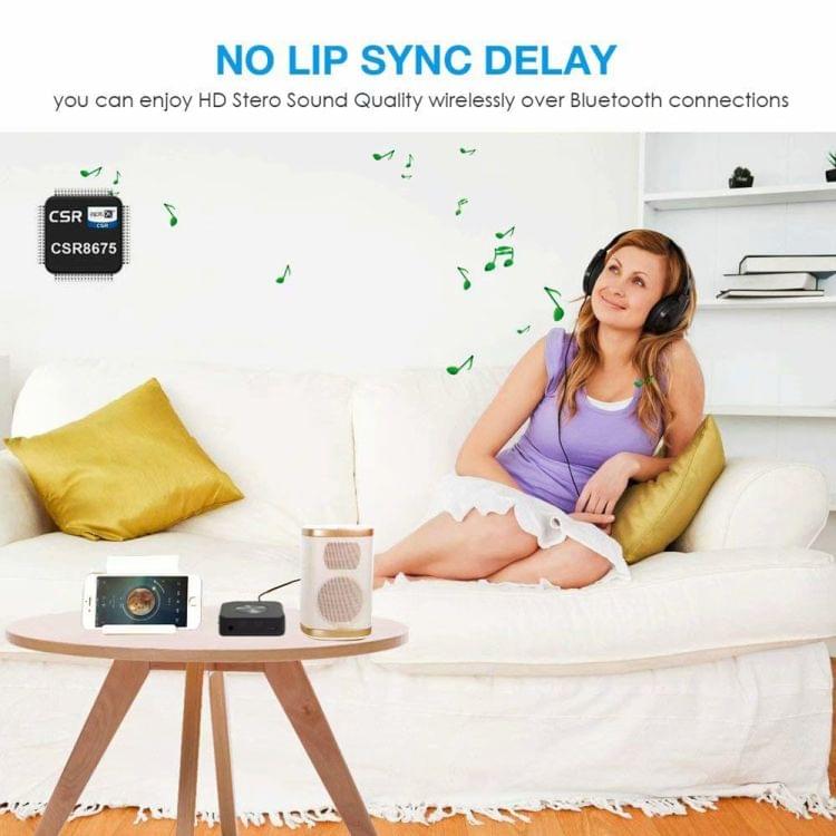 BT4863 Bluetooth V5.0+EDR  Wireless Bluetooth Transmitter Receiver Adapter Stereo Audio Music Adapter with 3.5mm Audio Cable (Black)