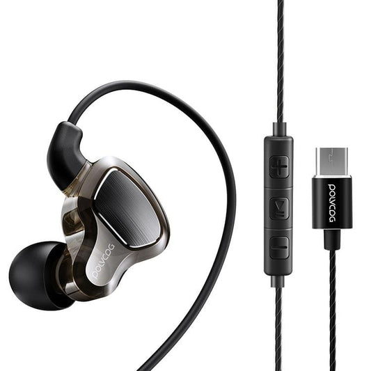 POLVCDG D6T USB-C / Type-C Interface Double Moving Circle In Ear Wired Stereo Earphone for Xiaomi / OPPO / Huawei / Vivo,Tuning Version (Black)