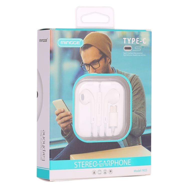 M25 USB-C / Type-C Interface Stereo Dynamic Bass Earphone with Mic(White)