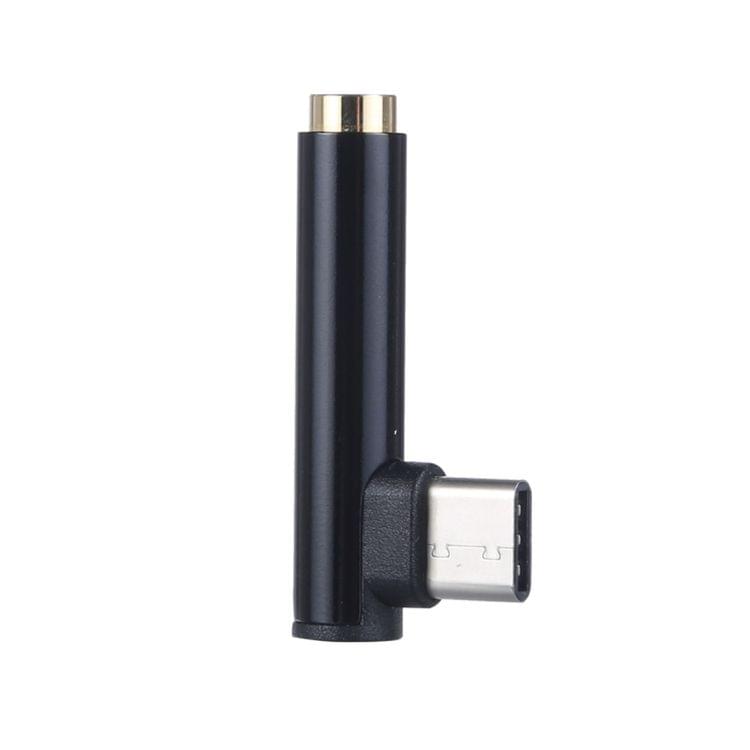 Type-C Male to 3.5mm Female L-type Stereo Audio Headphone Jack Adapter(Black)