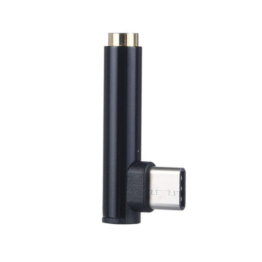 Type-C Male to 3.5mm Female L-type Stereo Audio Headphone Jack Adapter(Black)