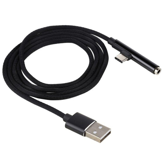 1m Type-C Male + USB to 3.5mm Female Cloth Earphone Audio Adapter Cable(Black)